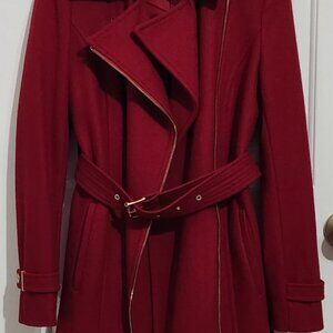 Michael Kors Red Belted P-Coat Size 0
